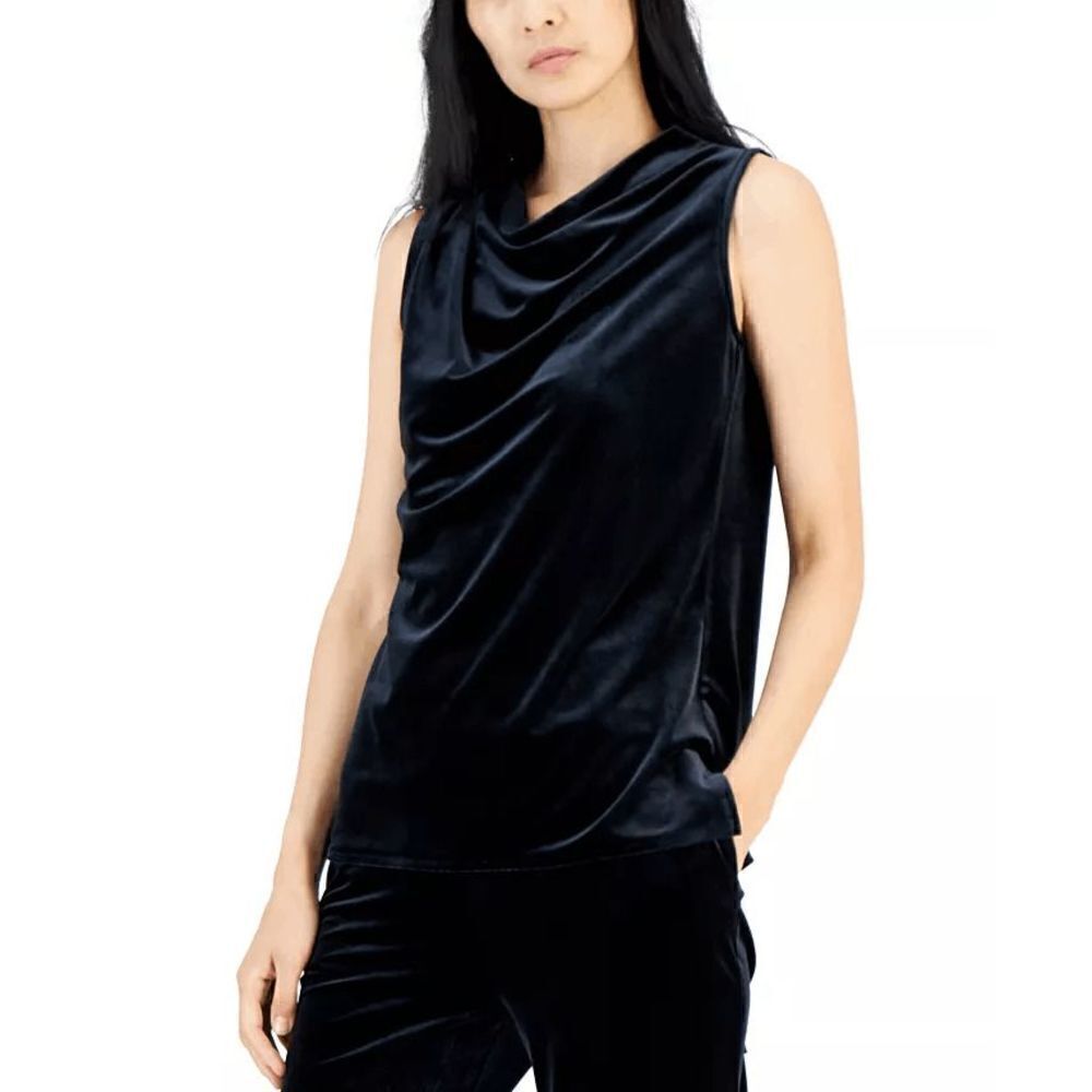 ALFANI Women's Velvet Cowlneck Top Black PXL